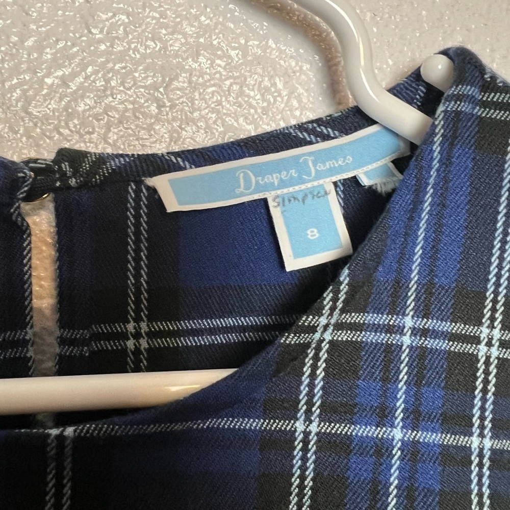 Draper James Blue Plaid Blouse Puff Sleeve Size 8 - Picture 4 of 9